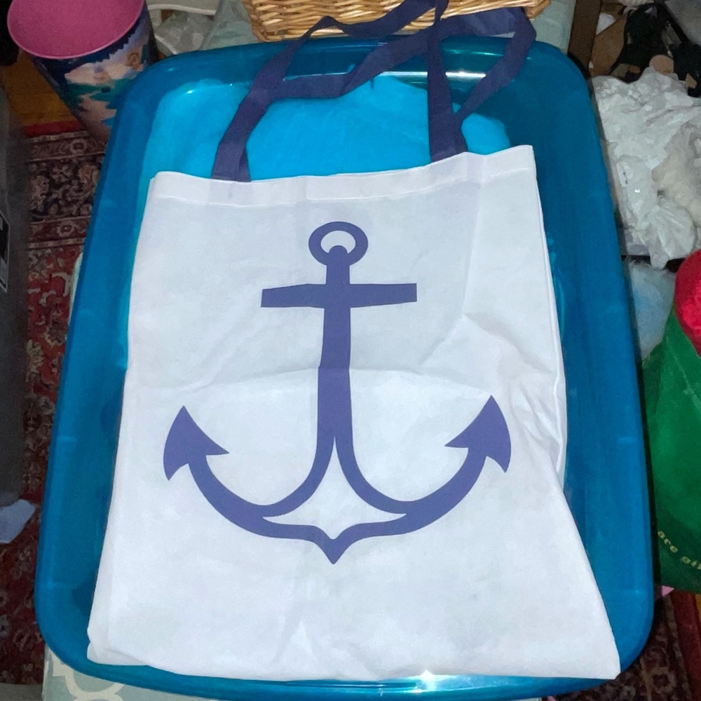 White & blue anchor lightweight tote bag
